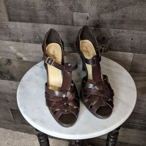Maripe chocolate leather sandal heels 7.5